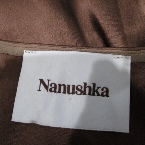 Nanushka Long Sleeve Cropped Twisted Front Satin Effect Top - Picture 5 of 6